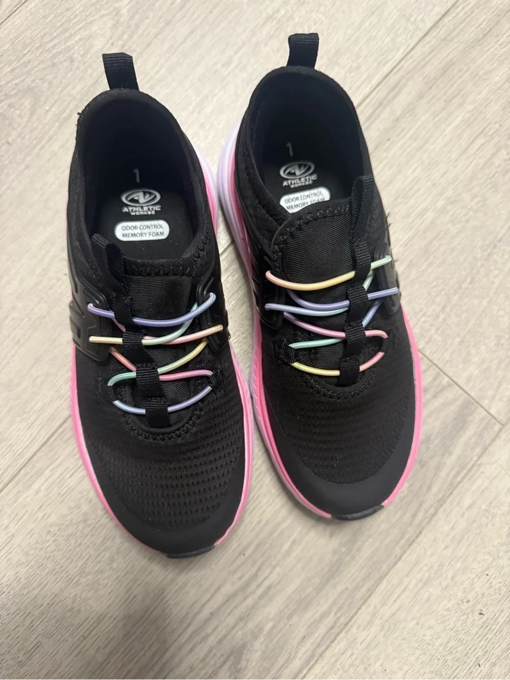 Athletic Works Black Knit Sneakers with Pink Sole and Pastel Accents